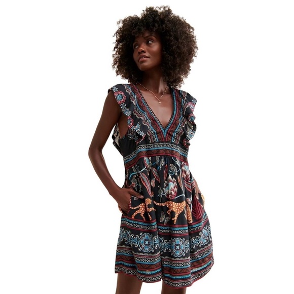 Anthropologie Dresses & Skirts - Anthropologie Black Floral & Animal Print Deep V Front Dress Sz. M‎